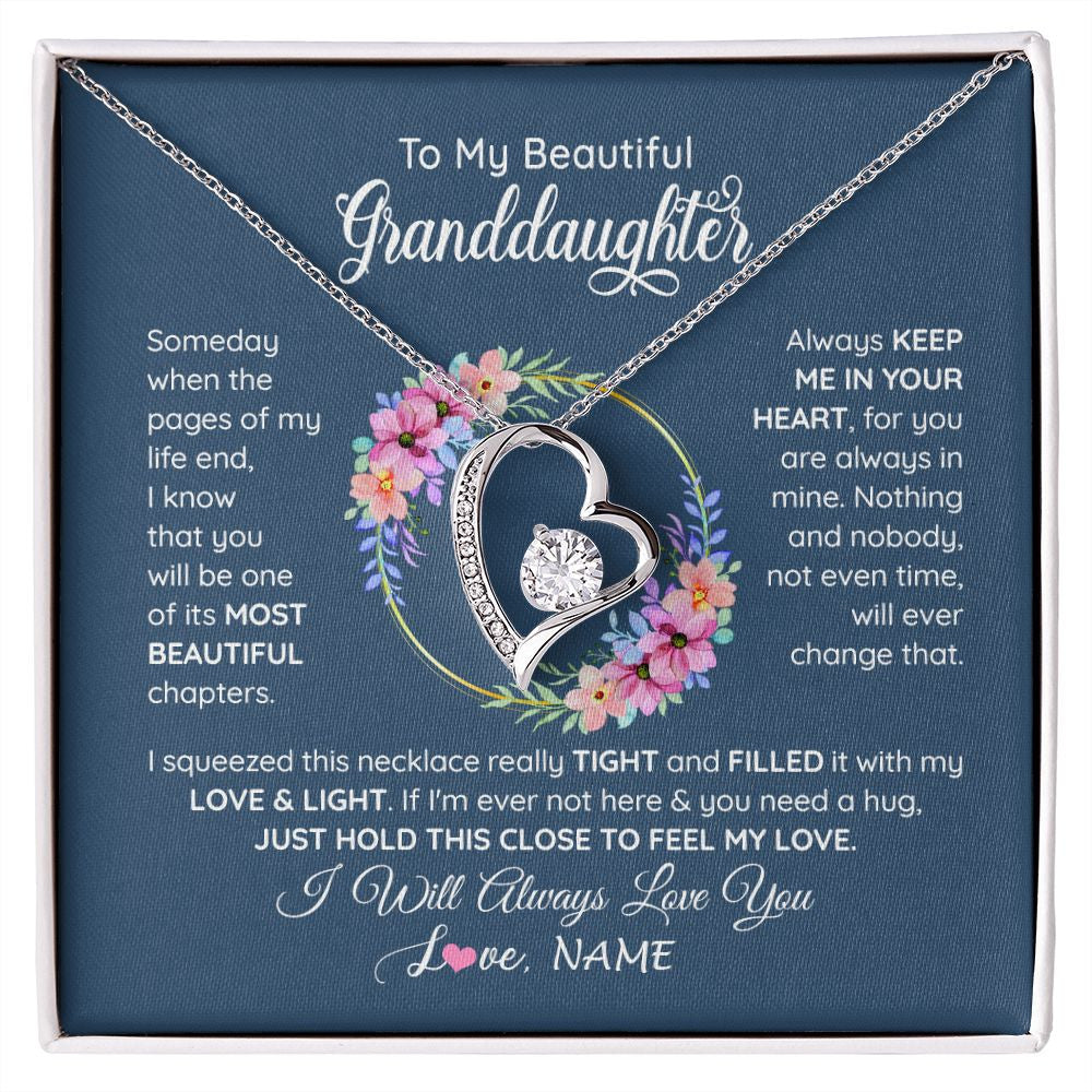 Forever Love Necklace | Personalized To My Beautiful Granddaughter Necklace From Grandma Someday When The Pages Granddaughter Birthday Christmas Customized Gift Box Message Card | siriusteestore