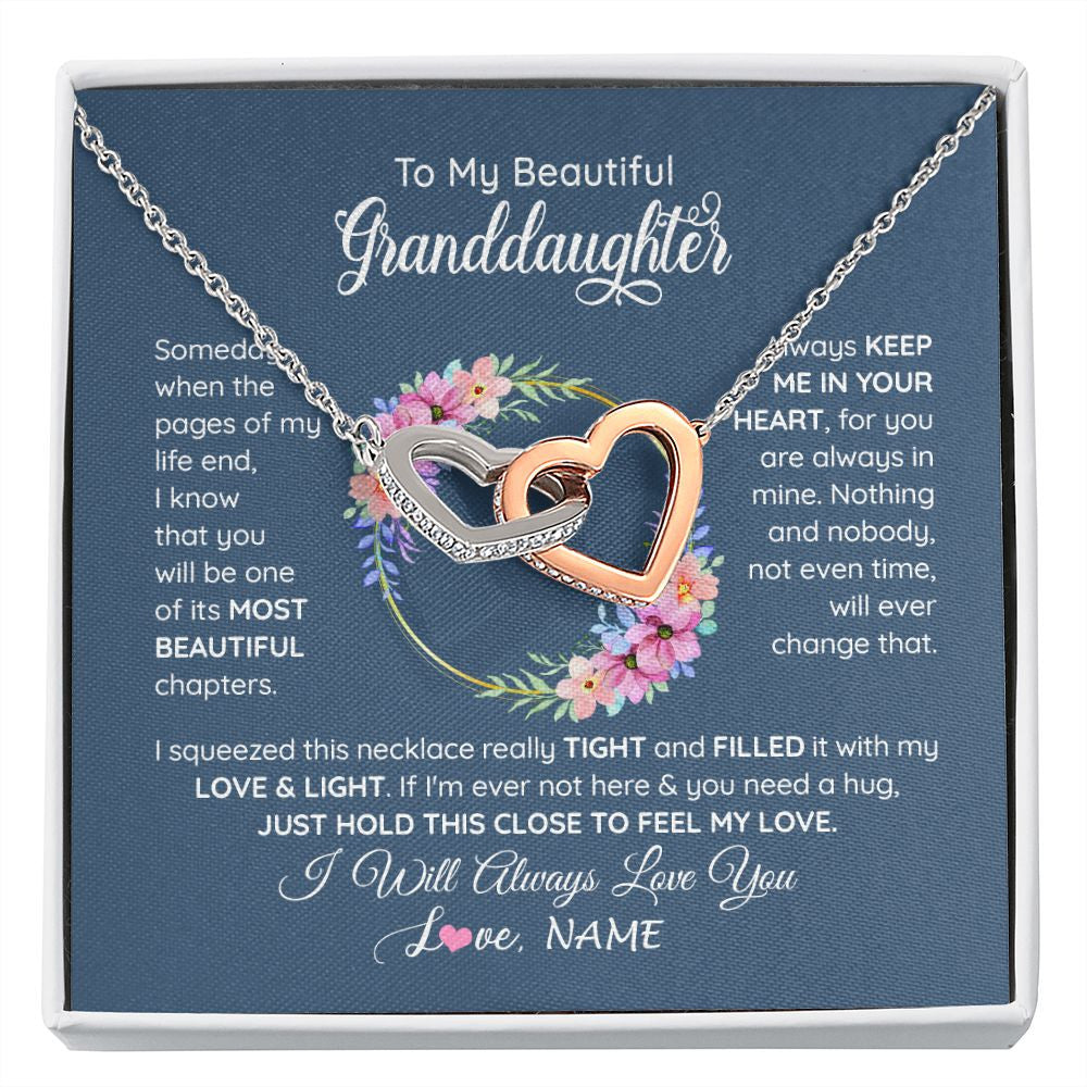 Interlocking Hearts Necklace | Personalized To My Beautiful Granddaughter Necklace From Grandma Someday When The Pages Granddaughter Birthday Christmas Customized Gift Box Message Card | siriusteestore