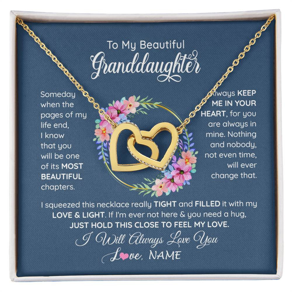 Interlocking Hearts Necklace 18K Yellow Gold Finish | 1 | Personalized To My Beautiful Granddaughter Necklace From Grandma Someday When The Pages Granddaughter Birthday Christmas Customized Gift Box Message Card | siriusteestore