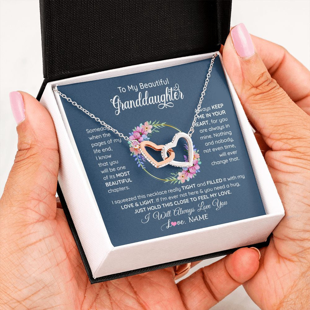 Interlocking Hearts Necklace | Personalized To My Beautiful Granddaughter Necklace From Grandma Someday When The Pages Granddaughter Birthday Christmas Customized Gift Box Message Card | siriusteestore