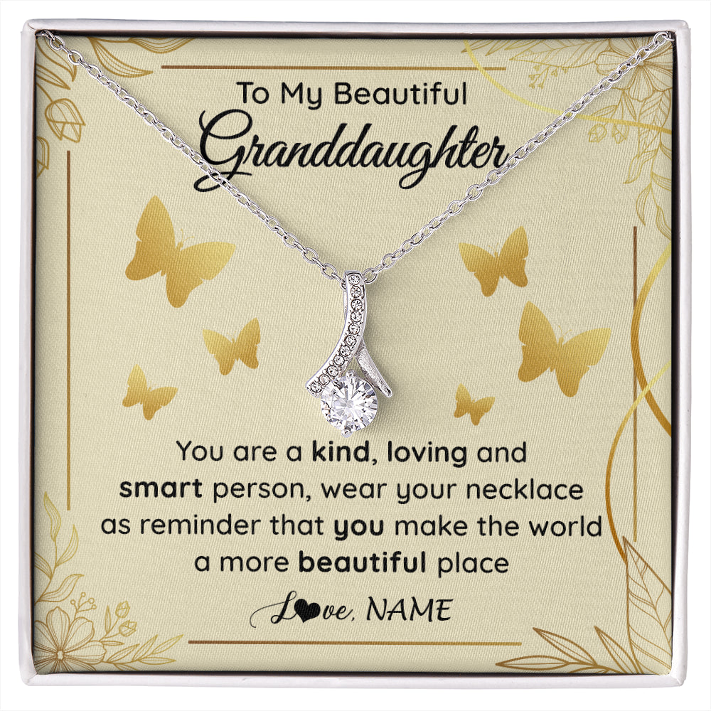 Alluring Beauty Necklace 14K White Gold Finish | 1 | Personalized To My Beautiful Granddaughter Necklace From Grandma You Are A Kind Loving Granddaughter Birthday Christmas Customized Gift Box Message Card | siriusteestore