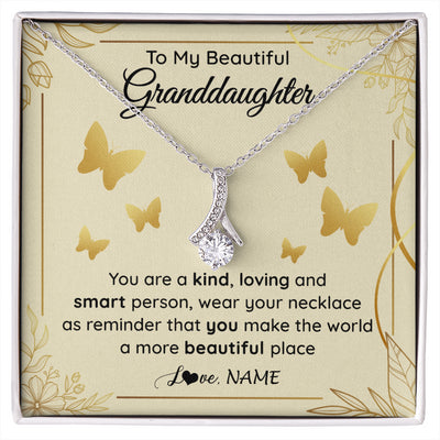 Alluring Beauty Necklace 14K White Gold Finish | 1 | Personalized To My Beautiful Granddaughter Necklace From Grandma You Are A Kind Loving Granddaughter Birthday Christmas Customized Gift Box Message Card | siriusteestore