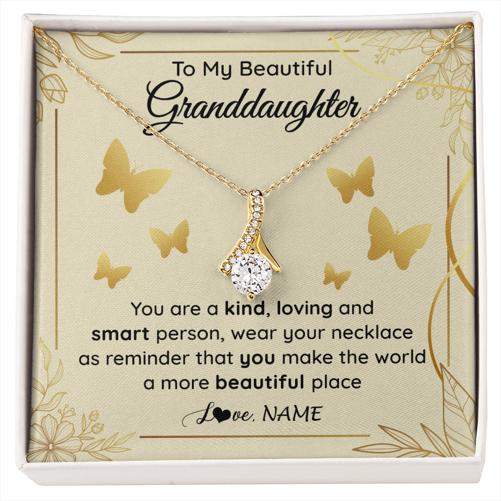 Alluring Beauty Necklace 18K Yellow Gold Finish | 1 | Personalized To My Beautiful Granddaughter Necklace From Grandma You Are A Kind Loving Granddaughter Birthday Christmas Customized Gift Box Message Card | siriusteestore