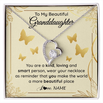Forever Love Necklace 14K White Gold Finish | 1 | Personalized To My Beautiful Granddaughter Necklace From Grandma You Are A Kind Loving Granddaughter Birthday Christmas Customized Gift Box Message Card | siriusteestore