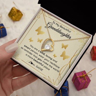 Forever Love Necklace 18K Yellow Gold Finish | 2 | Personalized To My Beautiful Granddaughter Necklace From Grandma You Are A Kind Loving Granddaughter Birthday Christmas Customized Gift Box Message Card | siriusteestore