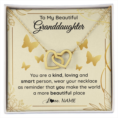 Interlocking Hearts Necklace 18K Yellow Gold Finish | 1 | Personalized To My Beautiful Granddaughter Necklace From Grandma You Are A Kind Loving Granddaughter Birthday Christmas Customized Gift Box Message Card | siriusteestore