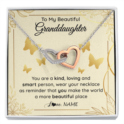 Interlocking Hearts Necklace Stainless Steel & Rose Gold Finish | 1 | Personalized To My Beautiful Granddaughter Necklace From Grandma You Are A Kind Loving Granddaughter Birthday Christmas Customized Gift Box Message Card | siriusteestore