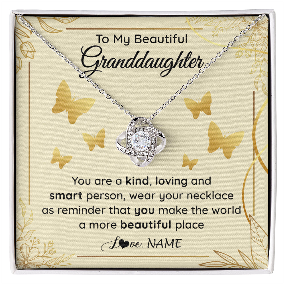 Love Knot Necklace 14K White Gold Finish | 1 | Personalized To My Beautiful Granddaughter Necklace From Grandma You Are A Kind Loving Granddaughter Birthday Christmas Customized Gift Box Message Card | siriusteestore