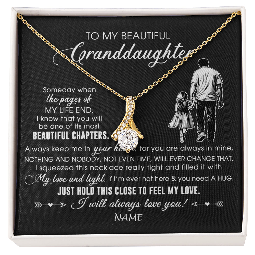 Alluring Beauty Necklace 18K Yellow Gold Finish | 1 | Personalized To My Beautiful Granddaughter Necklace From Grandpa Always Love You Granddaughter Birthday Graduation Christmas Customized Gift Box Message Card | siriusteestore