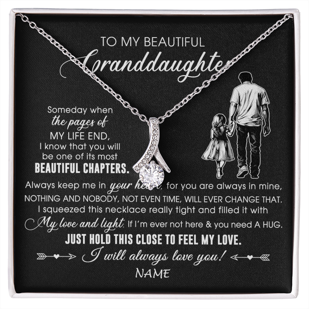 Alluring Beauty Necklace 14K White Gold Finish | 1 | Personalized To My Beautiful Granddaughter Necklace From Grandpa Always Love You Granddaughter Birthday Graduation Christmas Customized Gift Box Message Card | siriusteestore