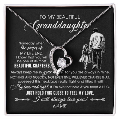 Forever Love Necklace 14K White Gold Finish | 1 | Personalized To My Beautiful Granddaughter Necklace From Grandpa Always Love You Granddaughter Birthday Graduation Christmas Customized Gift Box Message Card | siriusteestore