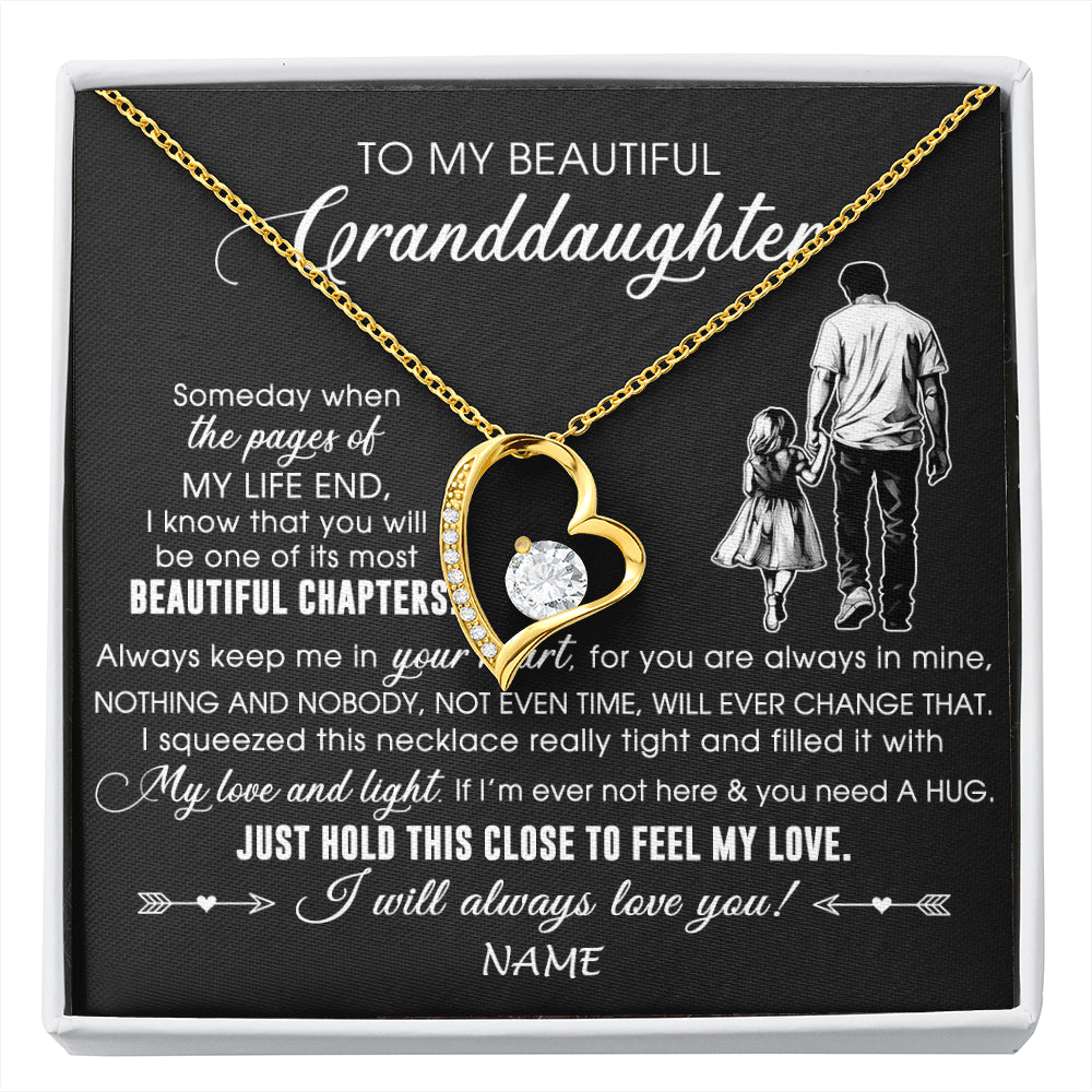 Forever Love Necklace 18K Yellow Gold Finish | 1 | Personalized To My Beautiful Granddaughter Necklace From Grandpa Always Love You Granddaughter Birthday Graduation Christmas Customized Gift Box Message Card | siriusteestore