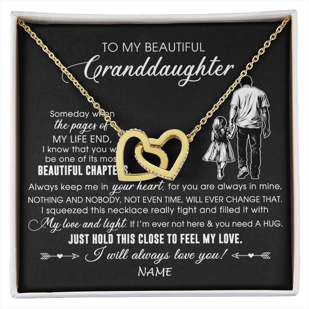 Interlocking Hearts Necklace 18K Yellow Gold Finish | 1 | Personalized To My Beautiful Granddaughter Necklace From Grandpa Always Love You Granddaughter Birthday Graduation Christmas Customized Gift Box Message Card | siriusteestore