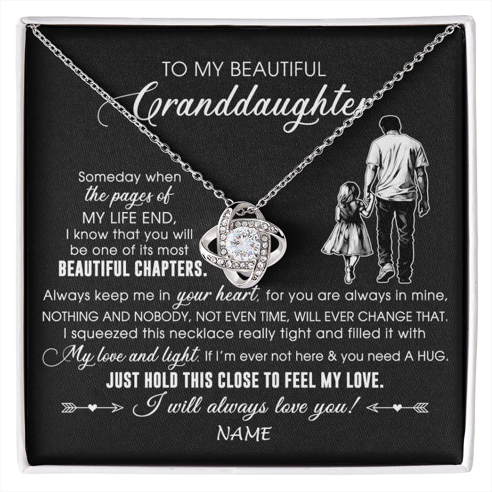 Love Knot Necklace 14K White Gold Finish | 1 | Personalized To My Beautiful Granddaughter Necklace From Grandpa Always Love You Granddaughter Birthday Graduation Christmas Customized Gift Box Message Card | siriusteestore