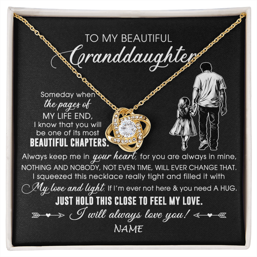 Love Knot Necklace 18K Yellow Gold Finish | 1 | Personalized To My Beautiful Granddaughter Necklace From Grandpa Always Love You Granddaughter Birthday Graduation Christmas Customized Gift Box Message Card | siriusteestore