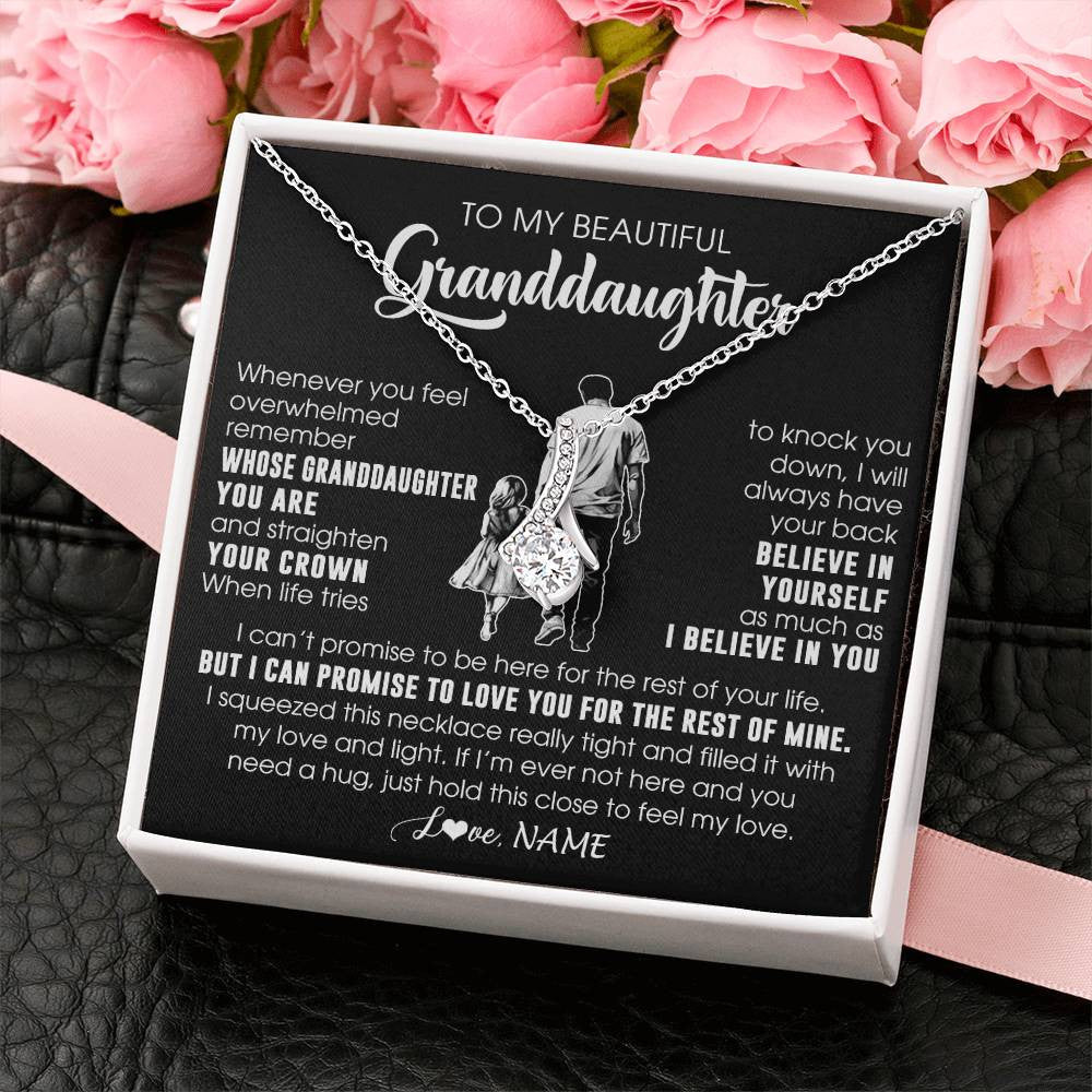 Alluring Beauty Necklace 14K White Gold Finish | 2 | Personalized To My Beautiful Granddaughter Necklace From Grandpa Believe In Yourself Granddaughter Birthday Gifts Jewelry Christmas Customized Message Card | siriusteestore