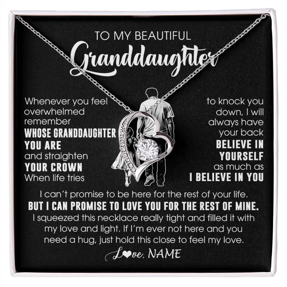 Forever Love Necklace 14K White Gold Finish | 1 | Personalized To My Beautiful Granddaughter Necklace From Grandpa Believe In Yourself Granddaughter Birthday Gifts Jewelry Christmas Customized Message Card | siriusteestore