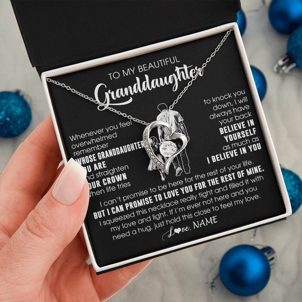 Forever Love Necklace 14K White Gold Finish | 2 | Personalized To My Beautiful Granddaughter Necklace From Grandpa Believe In Yourself Granddaughter Birthday Gifts Jewelry Christmas Customized Message Card | siriusteestore