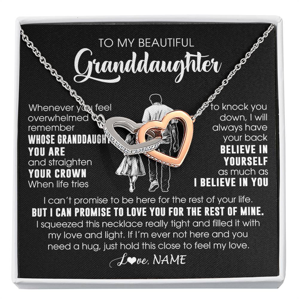 Interlocking Hearts Necklace Stainless Steel & Rose Gold Finish | 1 | Personalized To My Beautiful Granddaughter Necklace From Grandpa Believe In Yourself Granddaughter Birthday Gifts Jewelry Christmas Customized Message Card | siriusteestore