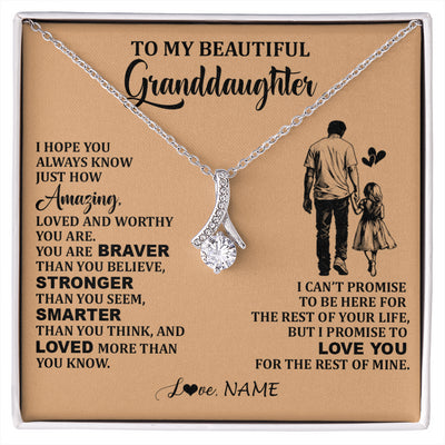 Alluring Beauty Necklace 14K White Gold Finish | 1 | Personalized To My Beautiful Granddaughter Necklace From Grandpa Promise To Love You Granddaughter Birthday Jewelry Christmas Customized Gift Box Message Card | siriusteestore