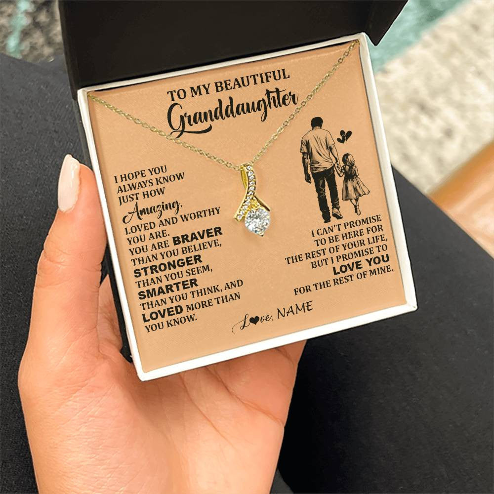 Alluring Beauty Necklace 18K Yellow Gold Finish | 2 | Personalized To My Beautiful Granddaughter Necklace From Grandpa Promise To Love You Granddaughter Birthday Jewelry Christmas Customized Gift Box Message Card | siriusteestore