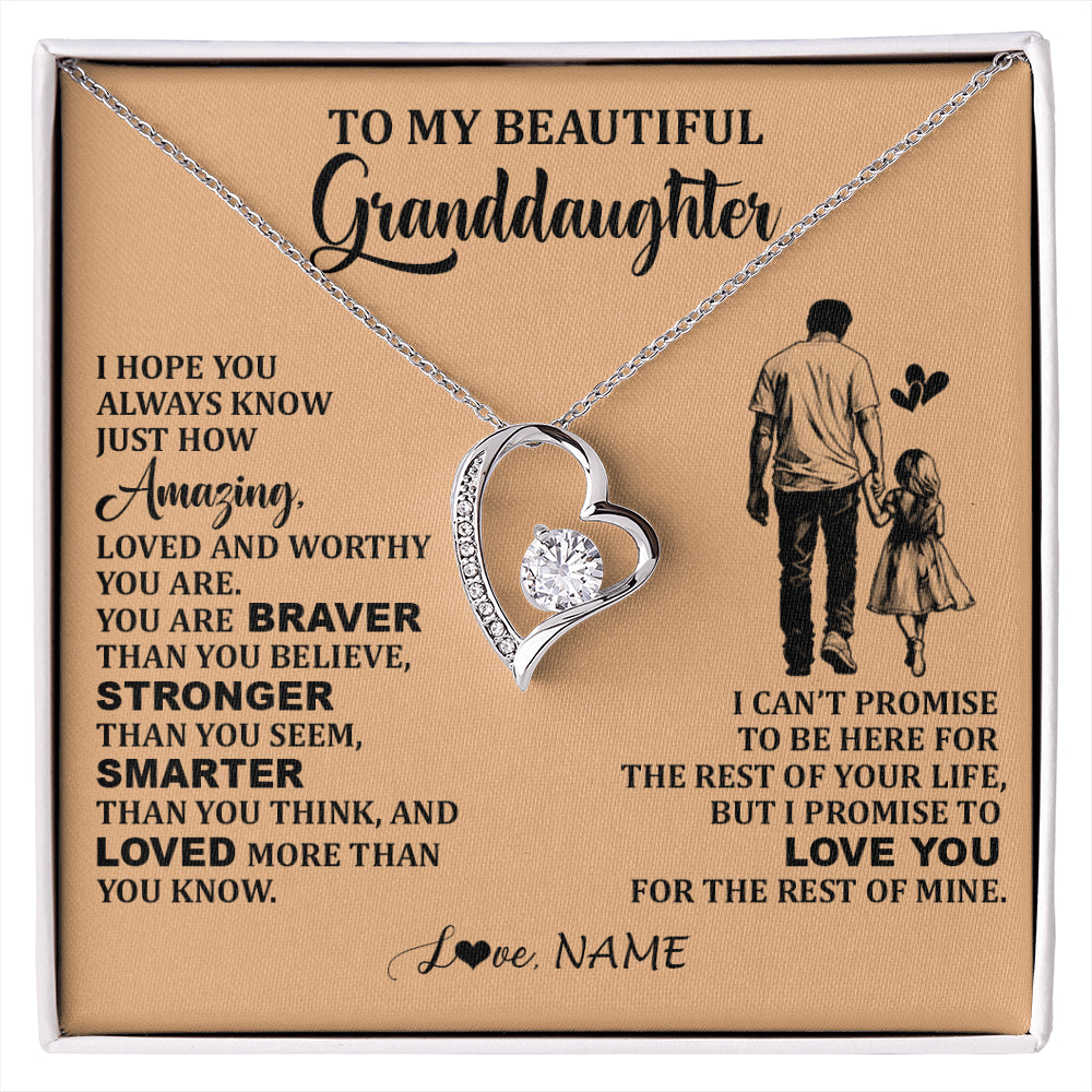Forever Love Necklace 14K White Gold Finish | 1 | Personalized To My Beautiful Granddaughter Necklace From Grandpa Promise To Love You Granddaughter Birthday Jewelry Christmas Customized Gift Box Message Card | siriusteestore