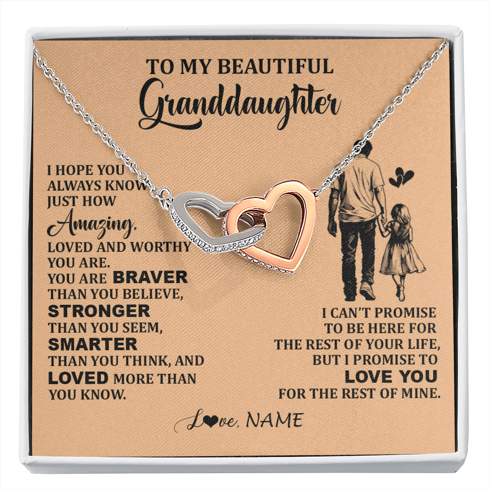 Interlocking Hearts Necklace Stainless Steel & Rose Gold Finish | 1 | Personalized To My Beautiful Granddaughter Necklace From Grandpa Promise To Love You Granddaughter Birthday Jewelry Christmas Customized Gift Box Message Card | siriusteestore