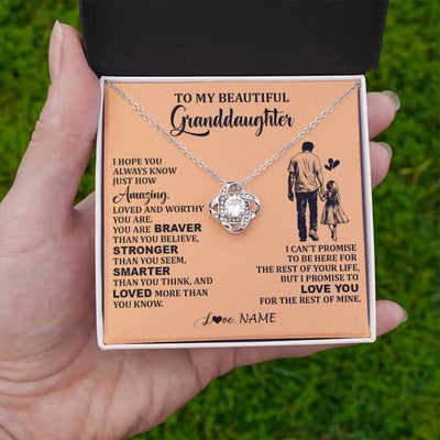 Love Knot Necklace 14K White Gold Finish | 2 | Personalized To My Beautiful Granddaughter Necklace From Grandpa Promise To Love You Granddaughter Birthday Jewelry Christmas Customized Gift Box Message Card | siriusteestore