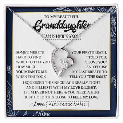 Forever Love Necklace 14K White Gold Finish | 1 | Personalized To My Beautiful Granddaughter Necklace From Granparents Feel My Love Valentine Gifts For Granddaughter Birthday Christmas Gift Box Message Card | https://siriusteestore.