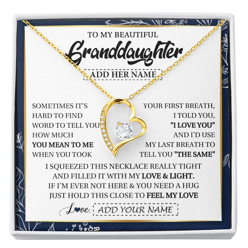 Forever Love Necklace 18K Yellow Gold Finish | 1 | Personalized To My Beautiful Granddaughter Necklace From Granparents Feel My Love Valentine Gifts For Granddaughter Birthday Christmas Gift Box Message Card | https://siriusteestore.