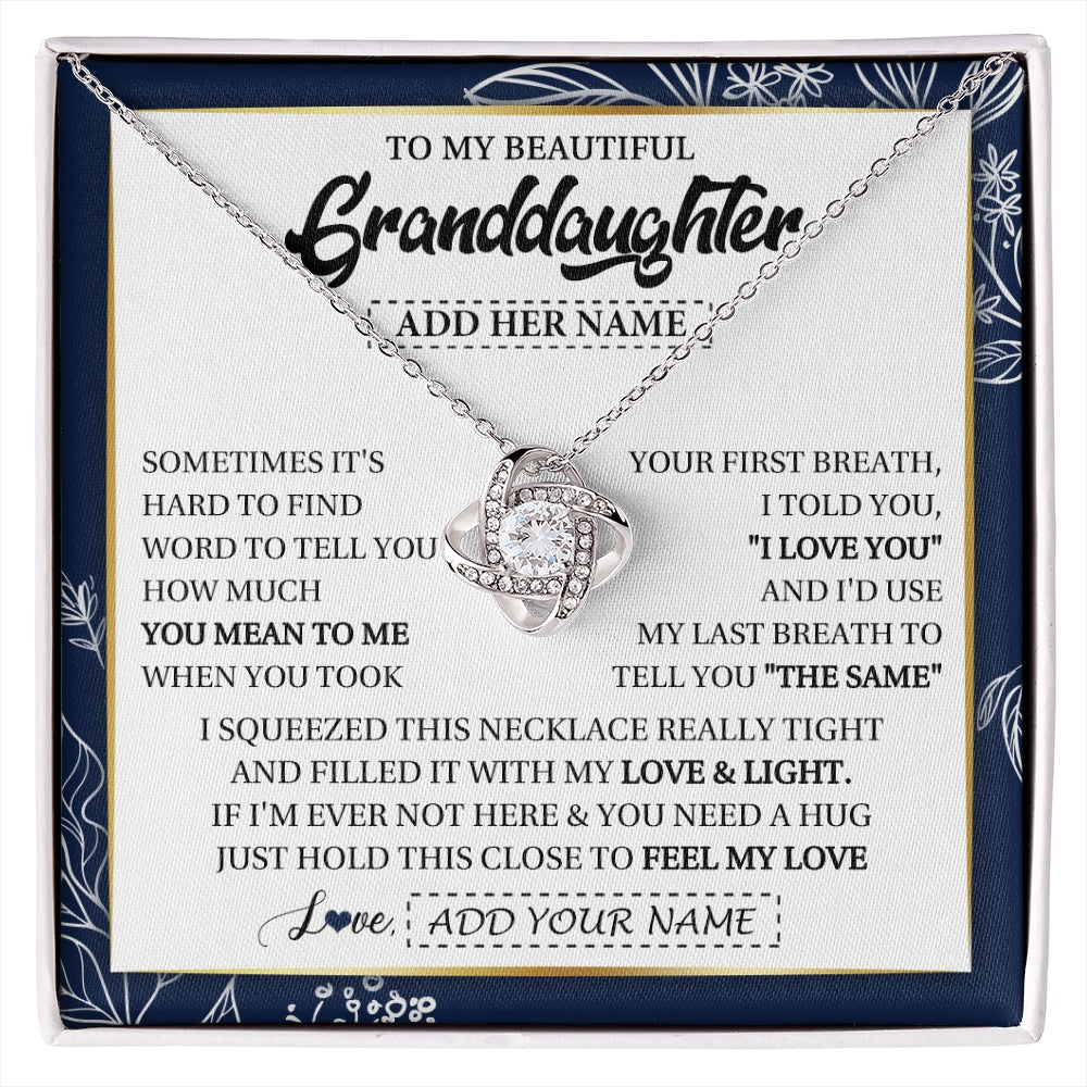 Love Knot Necklace 14K White Gold Finish | 1 | Personalized To My Beautiful Granddaughter Necklace From Granparents Feel My Love Valentine Gifts For Granddaughter Birthday Christmas Gift Box Message Card | https://siriusteestore.