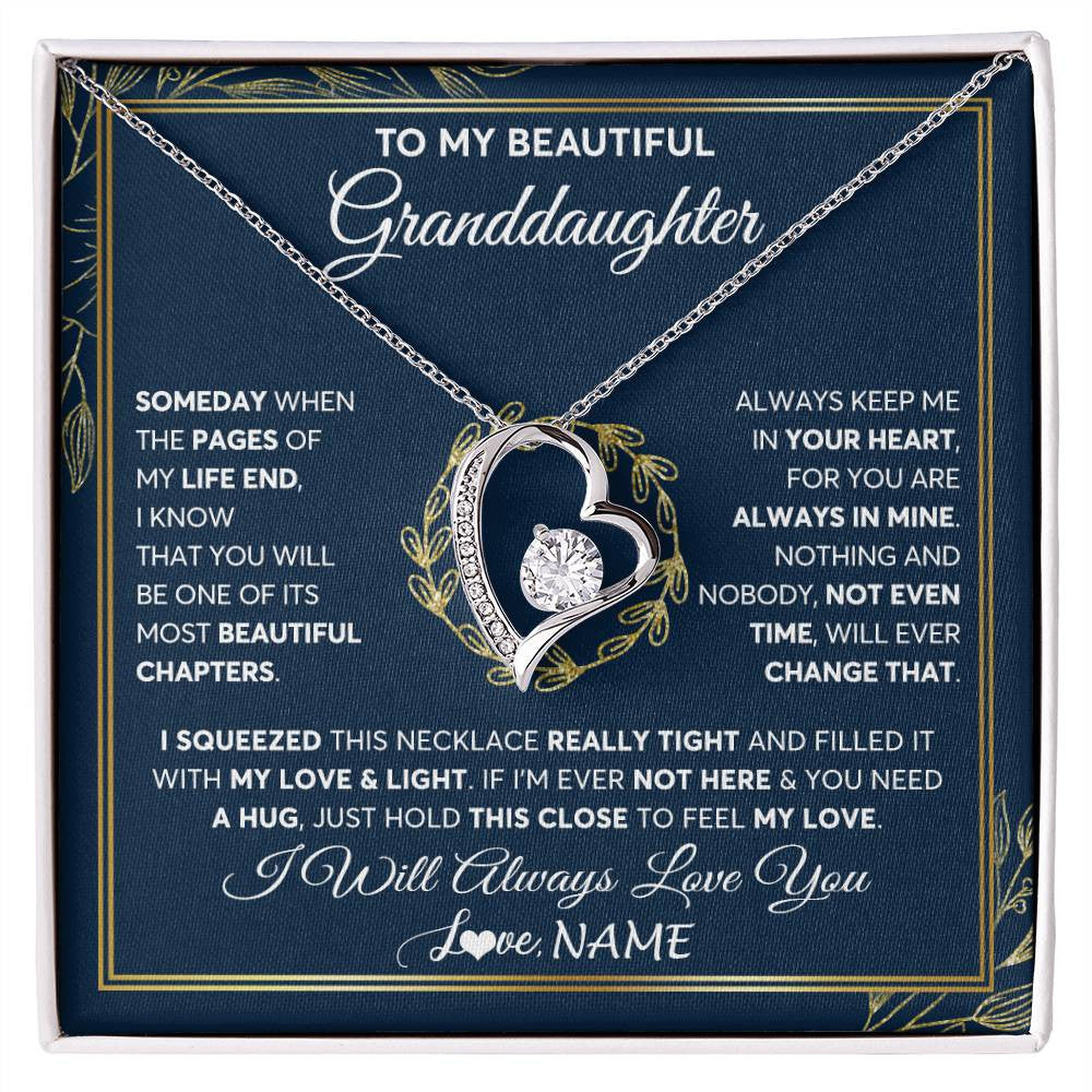 Forever Love Necklace 14K White Gold Finish | Personalized To My Beautiful Granddaughter Necklace From Nana Someday Granddaughter Birthday Christmas Jewelry Charm Present Customized Gift Box Message Card | siriusteestore