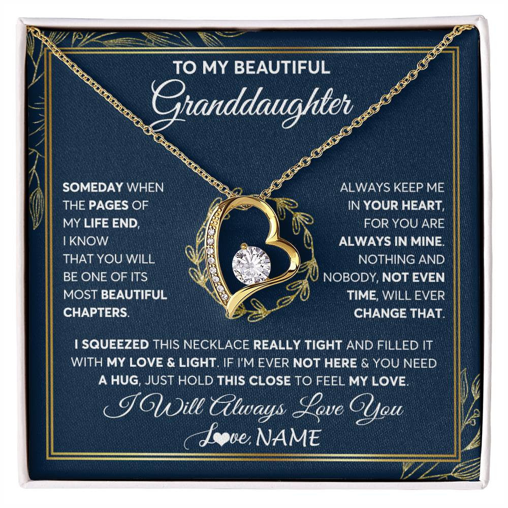 Forever Love Necklace 18K Yellow Gold Finish | Personalized To My Beautiful Granddaughter Necklace From Nana Someday Granddaughter Birthday Christmas Jewelry Charm Present Customized Gift Box Message Card | siriusteestore