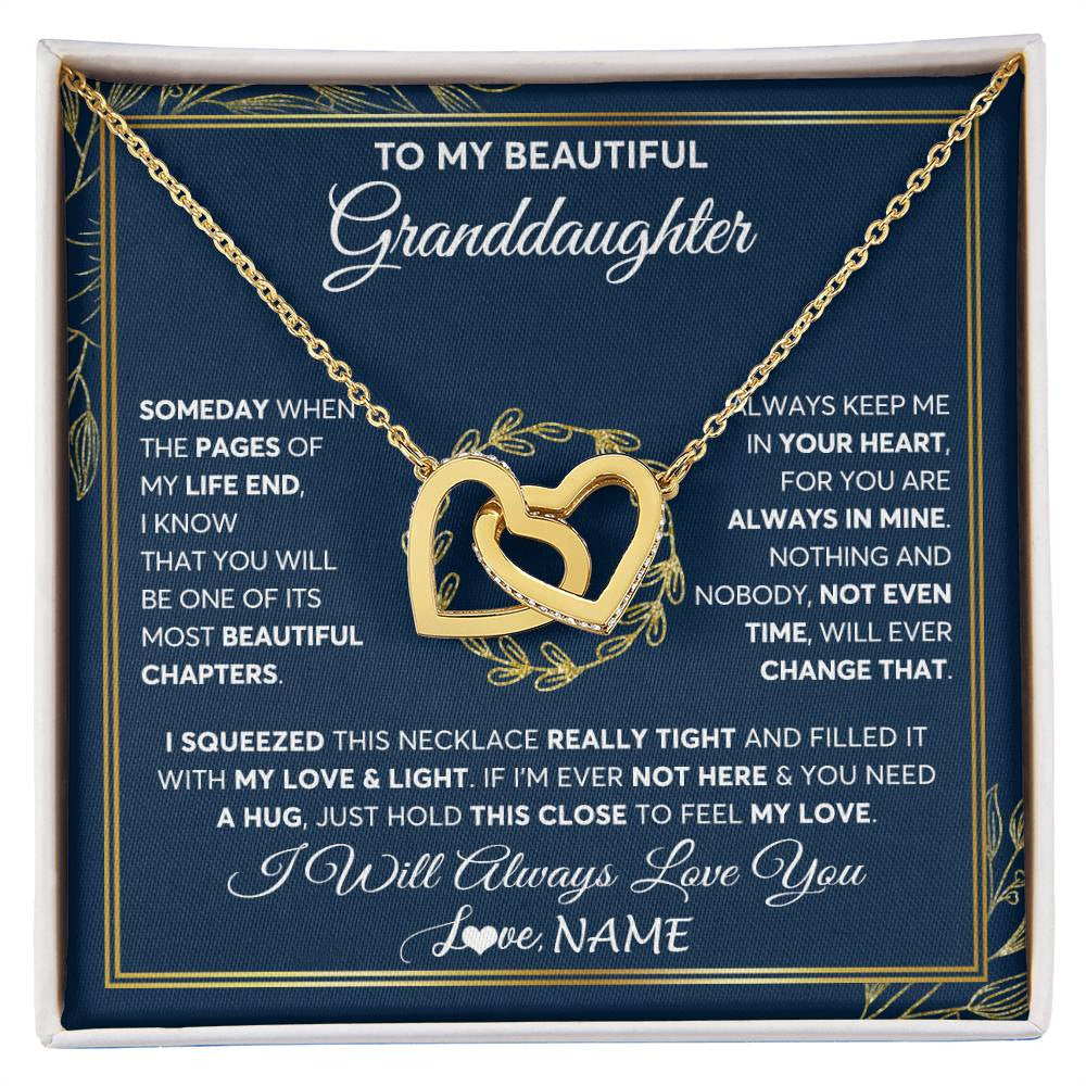 Interlocking Hearts Necklace 18K Yellow Gold Finish | Personalized To My Beautiful Granddaughter Necklace From Nana Someday Granddaughter Birthday Christmas Jewelry Charm Present Customized Gift Box Message Card | siriusteestore