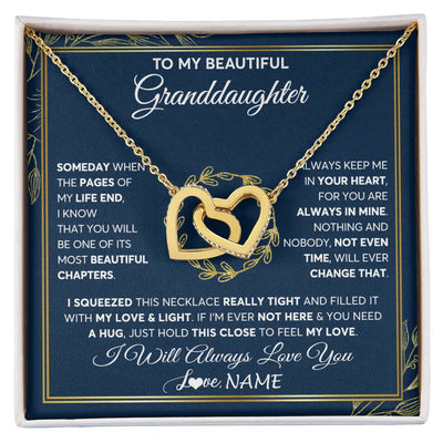 Interlocking Hearts Necklace 18K Yellow Gold Finish | Personalized To My Beautiful Granddaughter Necklace From Nana Someday Granddaughter Birthday Christmas Jewelry Charm Present Customized Gift Box Message Card | siriusteestore