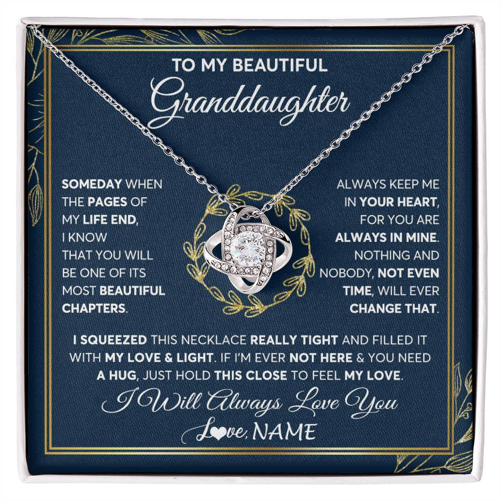 Love Knot Necklace 14K White Gold Finish | Personalized To My Beautiful Granddaughter Necklace From Nana Someday Granddaughter Birthday Christmas Jewelry Charm Present Customized Gift Box Message Card | siriusteestore
