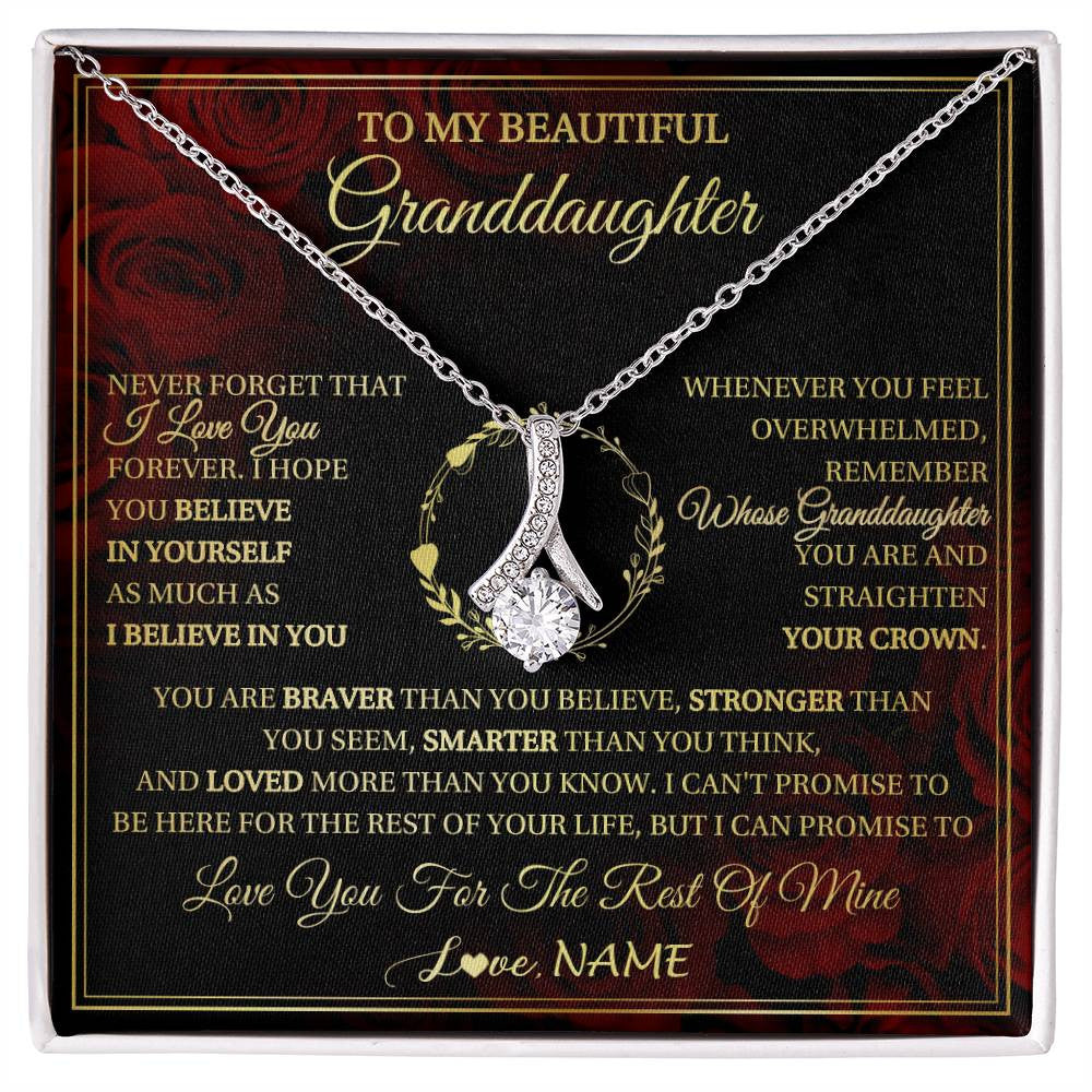 Alluring Beauty Necklace 14K White Gold Finish | 1 | Personalized To My Beautiful Granddaughter Necklace Gift From Grandma Gigi I Love You Granddaughter Birthday Gifts Christmas Customized Gift Box Message Card | siriusteestore