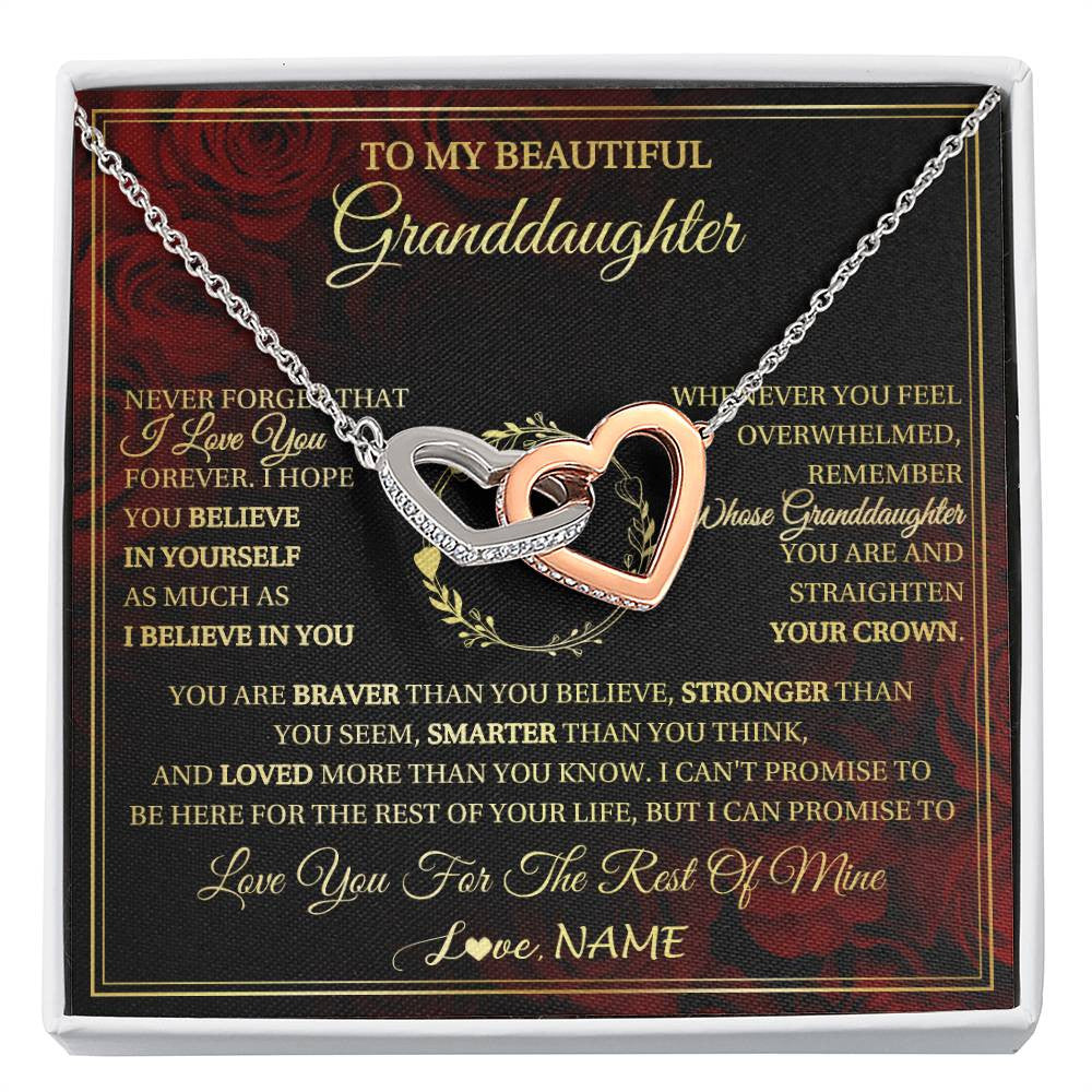 Interlocking Hearts Necklace Stainless Steel & Rose Gold Finish | 1 | Personalized To My Beautiful Granddaughter Necklace Gift From Grandma Gigi I Love You Granddaughter Birthday Gifts Christmas Customized Gift Box Message Card | siriusteestore