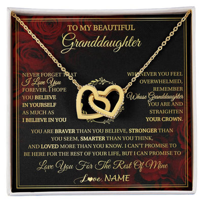 Interlocking Hearts Necklace 18K Yellow Gold Finish | 1 | Personalized To My Beautiful Granddaughter Necklace Gift From Grandma Gigi I Love You Granddaughter Birthday Gifts Christmas Customized Gift Box Message Card | siriusteestore