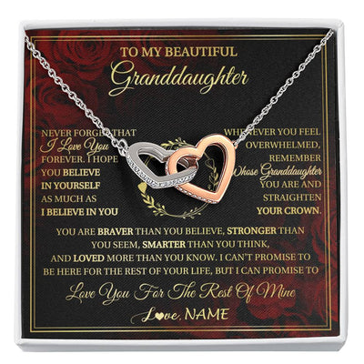 Interlocking Hearts Necklace Stainless Steel & Rose Gold Finish | 1 | Personalized To My Beautiful Granddaughter Necklace Gift From Grandma Gigi I Love You Granddaughter Birthday Gifts Christmas Customized Gift Box Message Card | siriusteestore