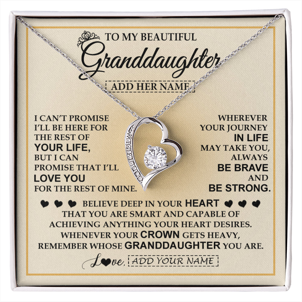 Forever Love Necklace 14K White Gold Finish | 1 | Personalized To My Beautiful Granddaughter Necklace Jewelry Present For Women Granddaughter Birthday Mother's Day Wedding Day Christmas Gift Box Message Card | siriusteestore