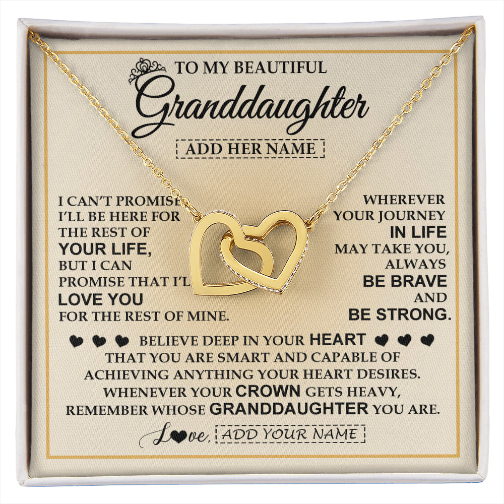 Interlocking Hearts Necklace 18K Yellow Gold Finish | 1 | Personalized To My Beautiful Granddaughter Necklace Jewelry Present For Women Granddaughter Birthday Mother's Day Wedding Day Christmas Gift Box Message Card | siriusteestore