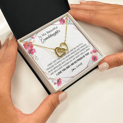 Interlocking Hearts Necklace 18K Yellow Gold Finish | 2 | Personalized To My Beautiful Granddaughter Necklace from Grandma Life Gave Me You Granddaughter Birthday Graduation Christmas Customized Gift Box Message Card | siriusteestore