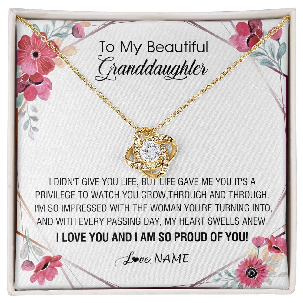 Love Knot Necklace 18K Yellow Gold Finish | 1 | Personalized To My Beautiful Granddaughter Necklace from Grandma Life Gave Me You Granddaughter Birthday Graduation Christmas Customized Gift Box Message Card | siriusteestore