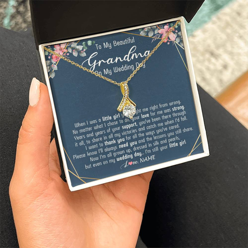 Alluring Beauty Necklace 18K Yellow Gold Finish | 2 | Personalized To My Beautiful Grandma Necklace From Granddaughter On My Wedding Day Grandma Of The Bride From Granddaughter Customized Gift Box Message Card | siriusteestore