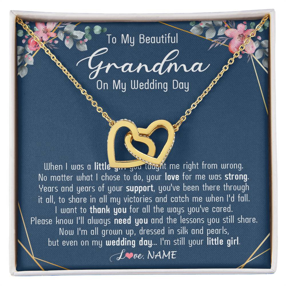 Interlocking Hearts Necklace 18K Yellow Gold Finish | 1 | Personalized To My Beautiful Grandma Necklace From Granddaughter On My Wedding Day Grandma Of The Bride From Granddaughter Customized Gift Box Message Card | siriusteestore