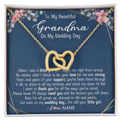 Interlocking Hearts Necklace 18K Yellow Gold Finish | 1 | Personalized To My Beautiful Grandma Necklace From Granddaughter On My Wedding Day Grandma Of The Bride From Granddaughter Customized Gift Box Message Card | siriusteestore