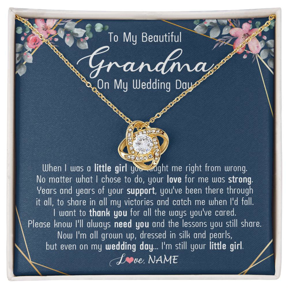 Love Knot Necklace 18K Yellow Gold Finish | 1 | Personalized To My Beautiful Grandma Necklace From Granddaughter On My Wedding Day Grandma Of The Bride From Granddaughter Customized Gift Box Message Card | siriusteestore