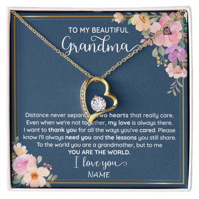 Forever Love Necklace 18K Yellow Gold Finish | 1 | Personalized To My Beautiful Grandma Necklace From Grandkids Granddaughter You Are The World Grandma Birthday Mothers Day Customized Gift Box Message Card | siriusteestore
