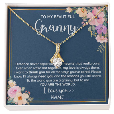 Alluring Beauty Necklace 18K Yellow Gold Finish | 1 | Personalized To My Beautiful Granny Necklace From Grandkids Granddaughter You Are The World Granny Birthday Mothers Day Customized Gift Box Message Card | siriusteestore